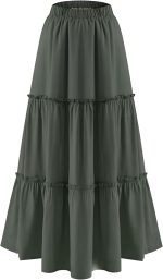 BOMAROLAN Women's Boho Maxi Skirts Summer A Line Long Skirts Ruffle Swing Beach Skirts for Women